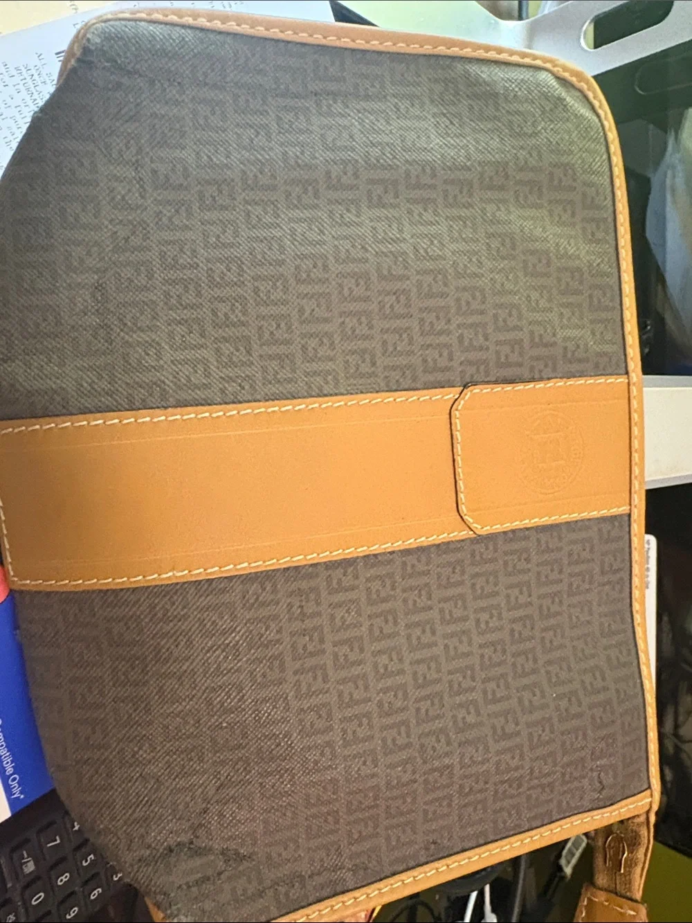 Fendi Vintage Makeup Brown Bag with Tan Leather Trim